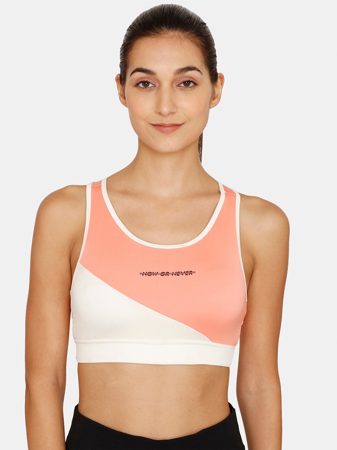 

Zelocity by Zivame Pink & White Workout Colourblocked Bra
