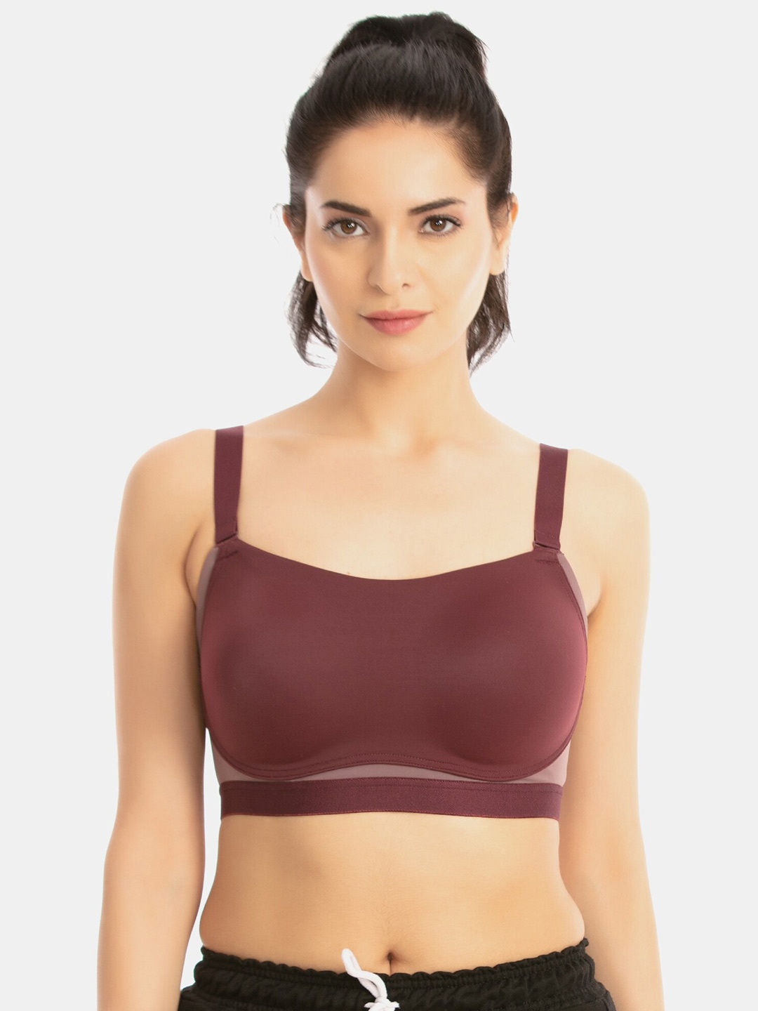 

Zelocity by Zivame Purple & Beige Colourblocked Workout Bra