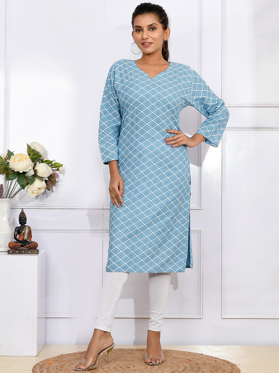 

Kesarya Geometric Printed Pure Cotton Regular Straight Kurta, Blue