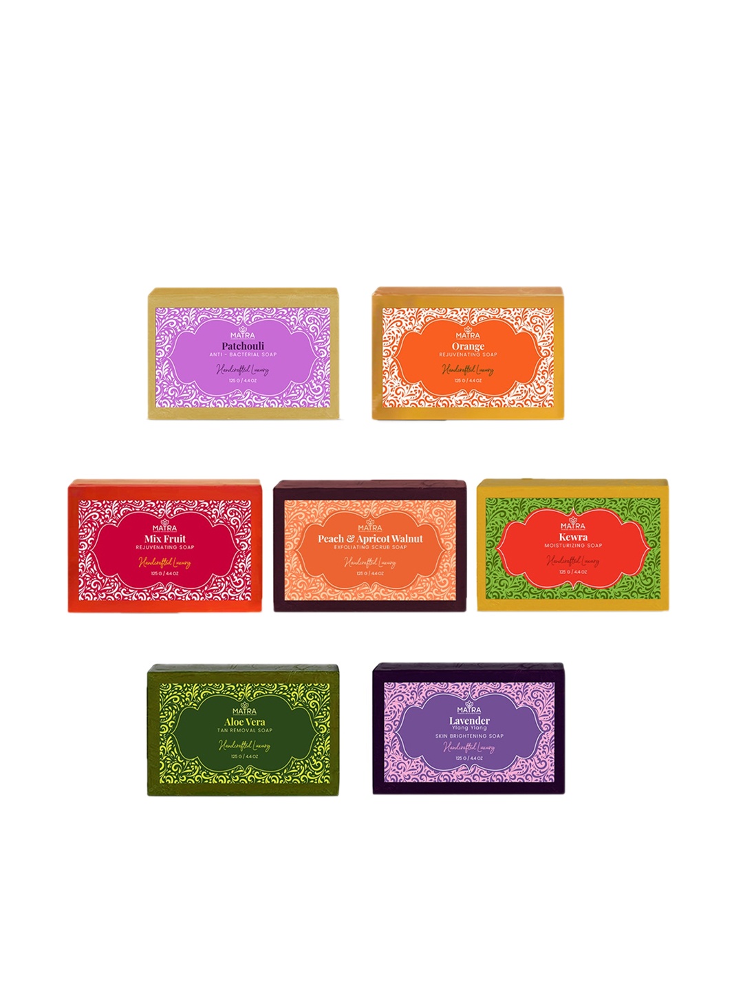 

MATRA Set Of 7 Handcrafted Luxury Natural Bathing Soaps 125g Each, Lavender