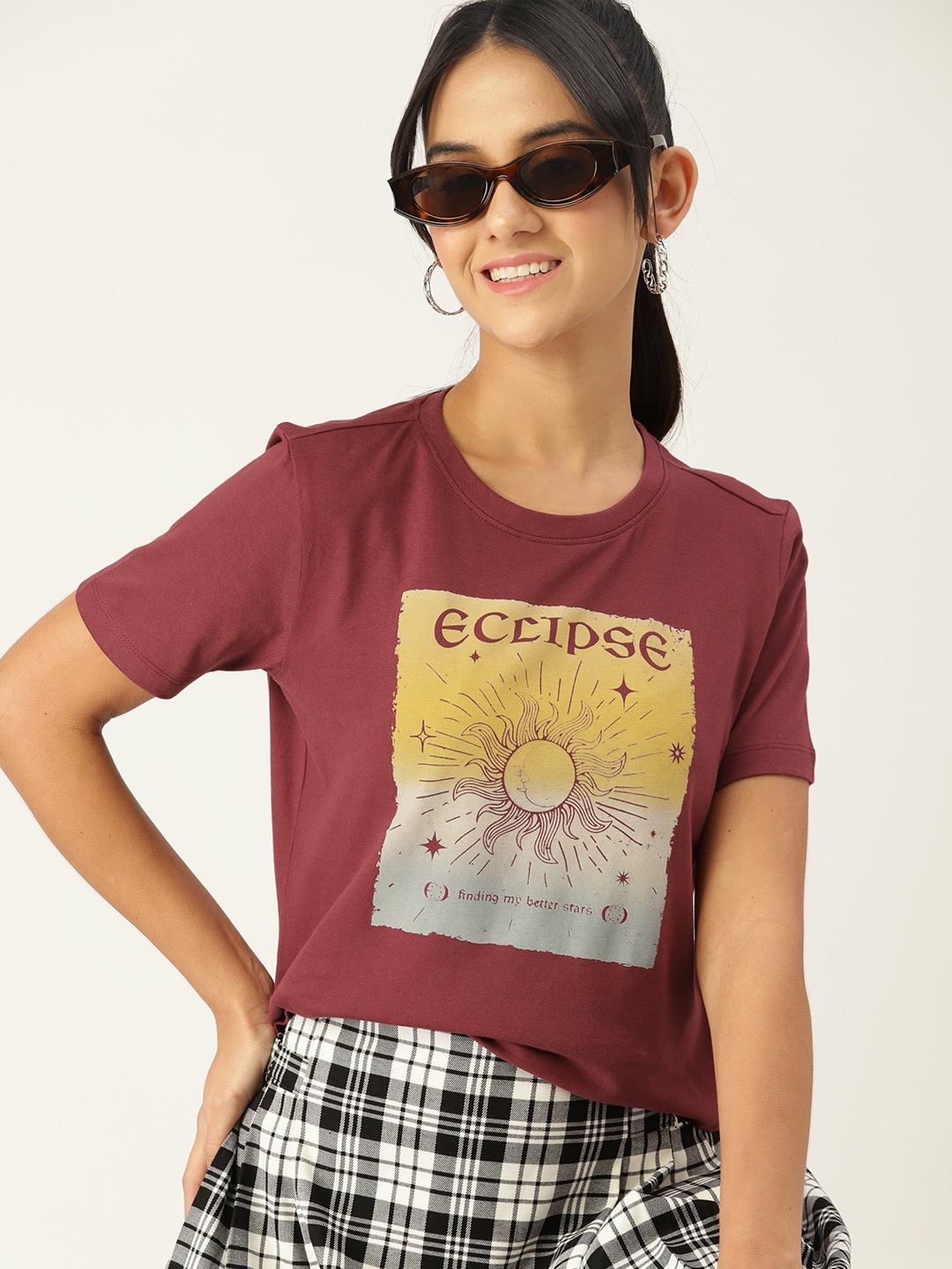 

DressBerry Women Maroon Printed T-shirt