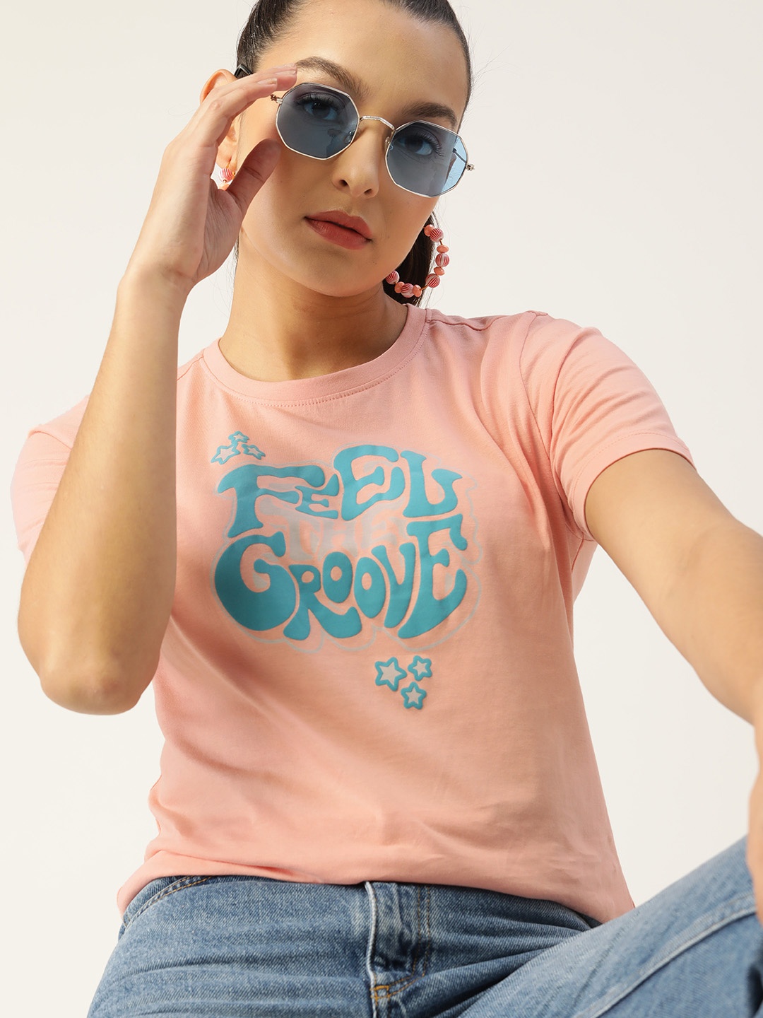

DressBerry Women Typography Printed T-shirt, Peach