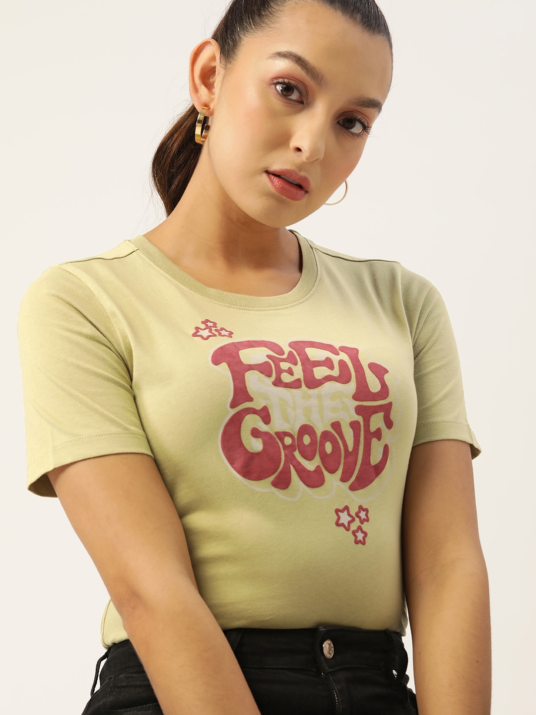 

DressBerry Women Printed T-shirt, Olive