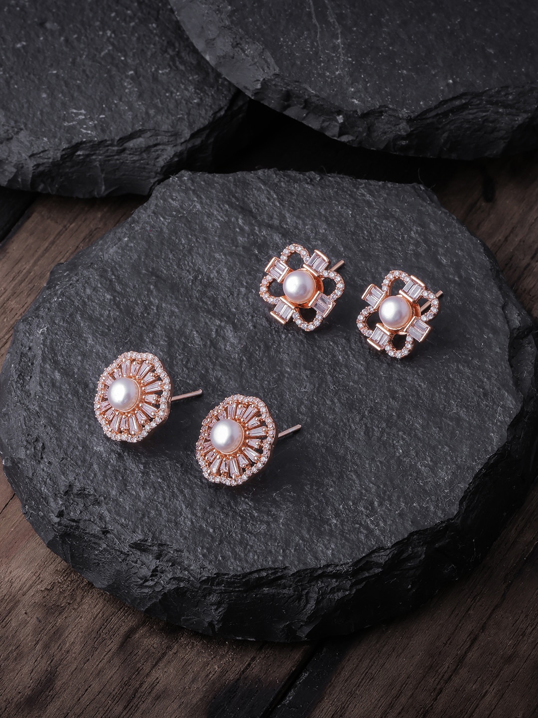 

Brandsoon Rose Gold & White Square Studs Earrings