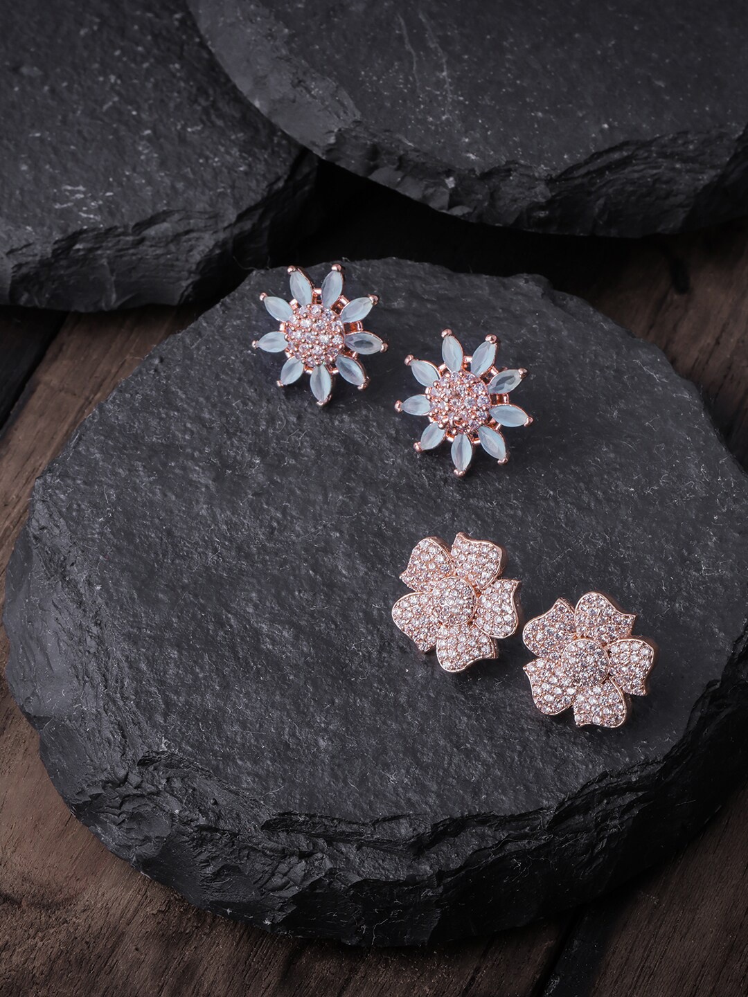 

Brandsoon Set of 2 American Diamond Studded Gold-Plated Studs Earrings, Rose gold