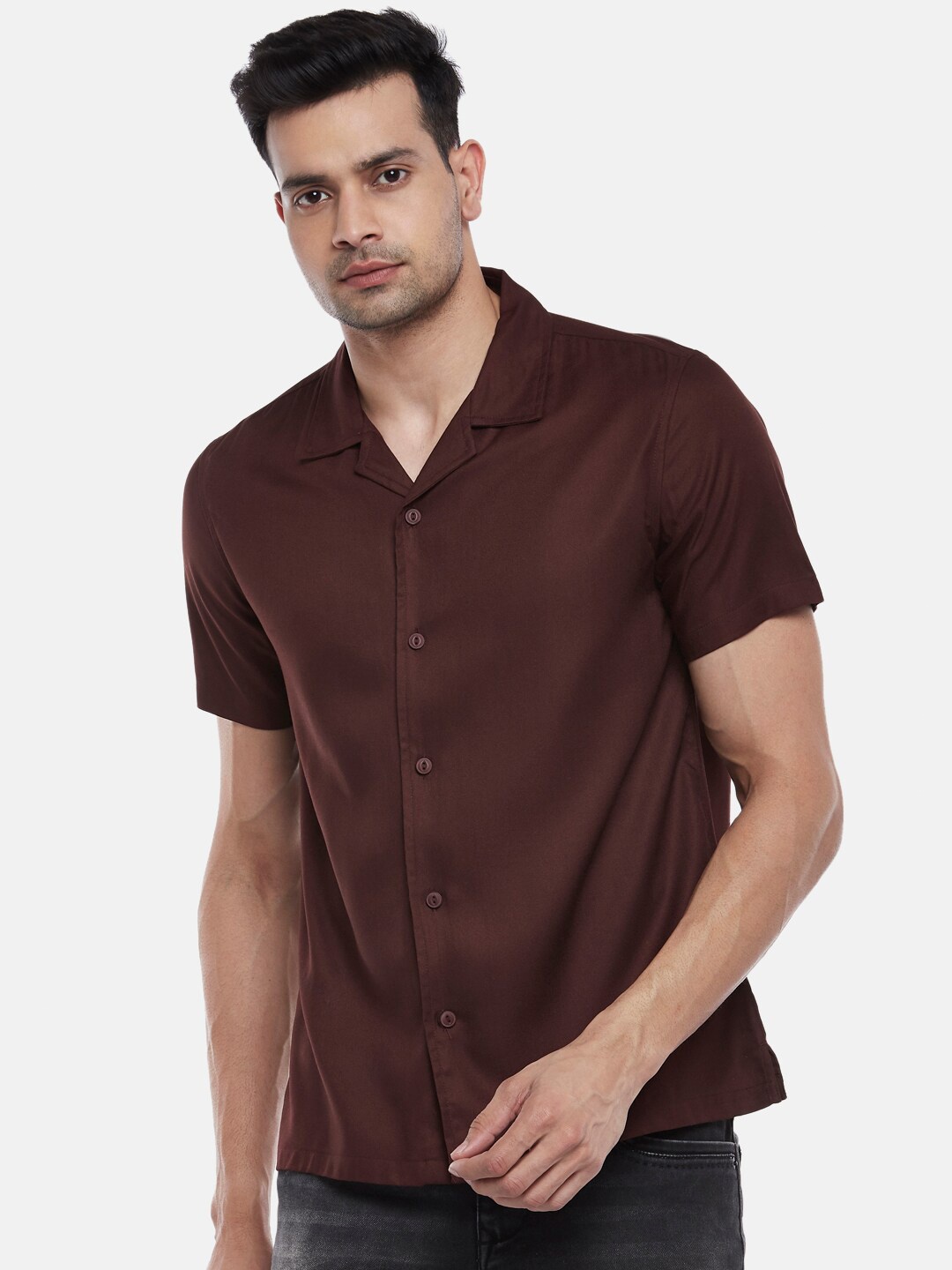 

People Men Maroon Casual Shirt