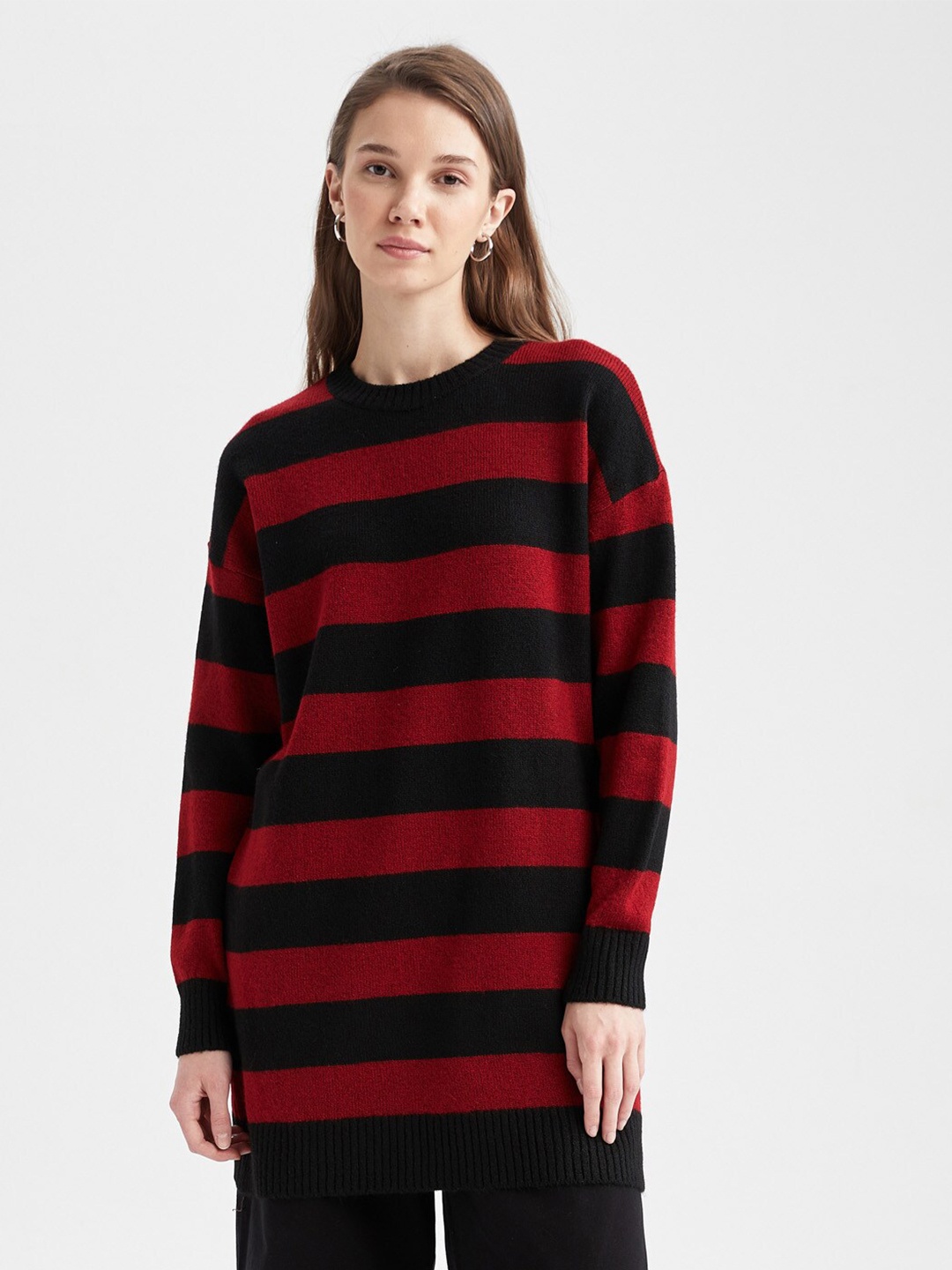 

DeFacto Women Red & Black Striped Tunic