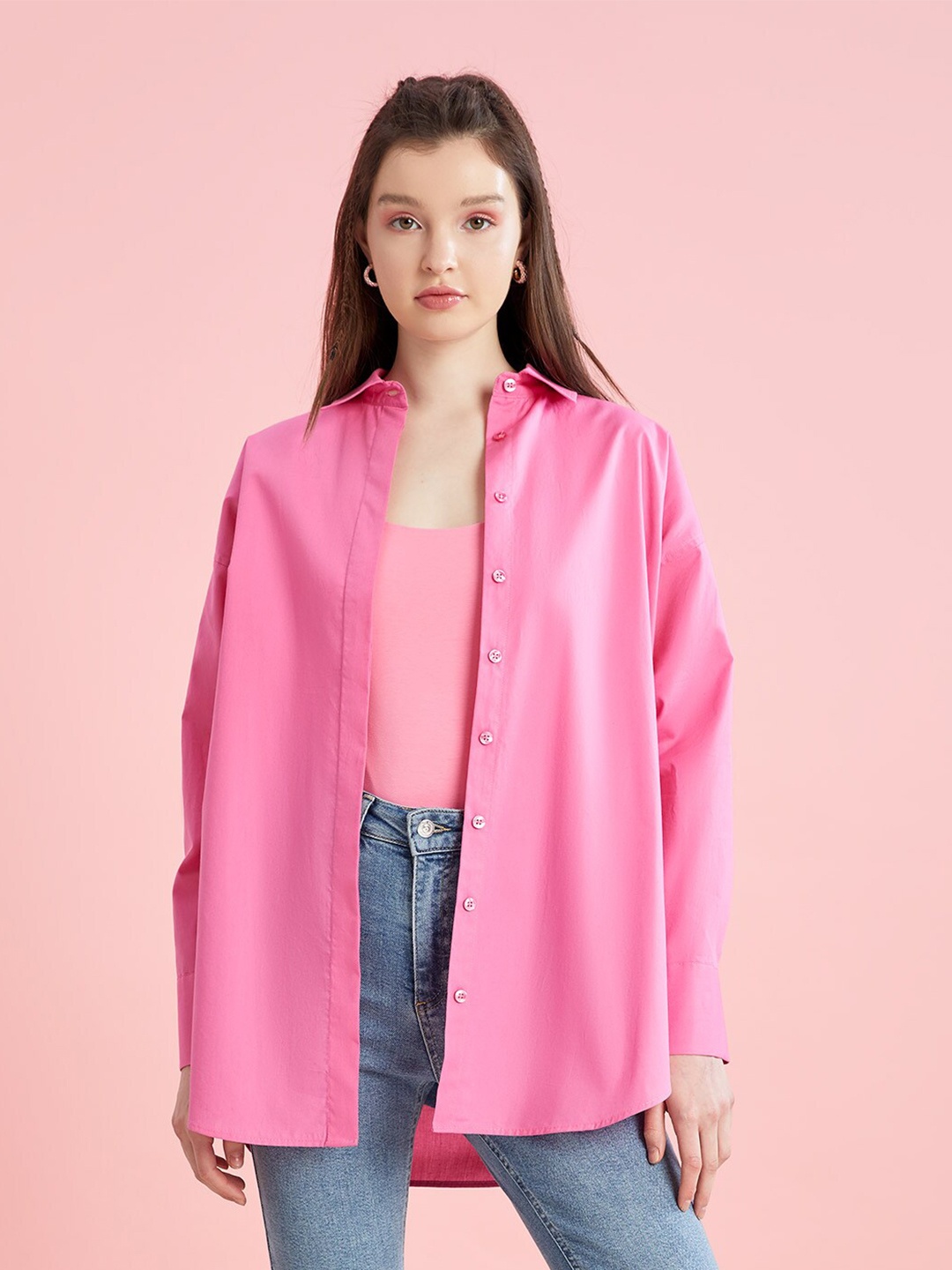 

DeFacto Women Pink Solid Casual Shirt