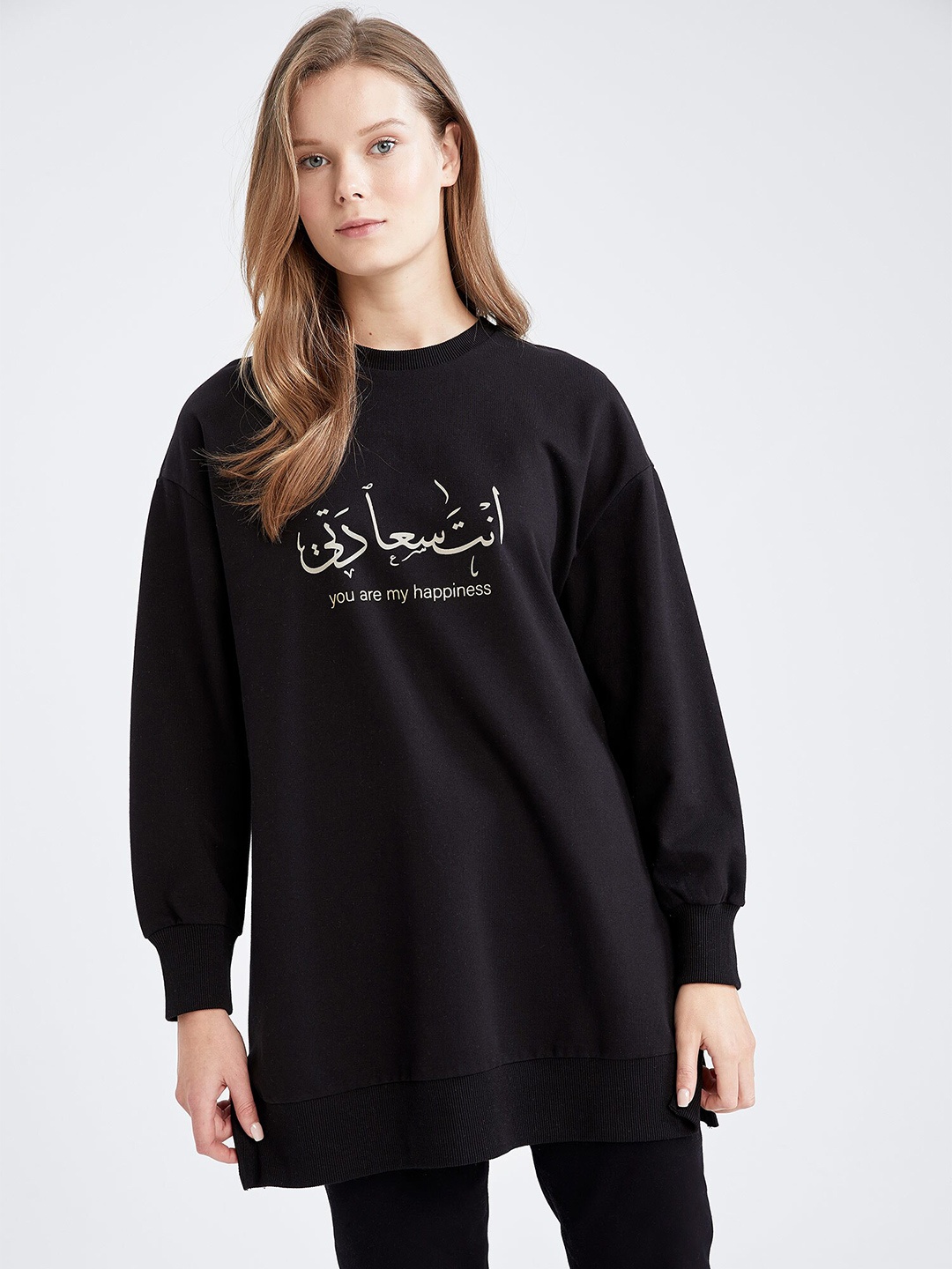 

DeFacto Women Black Typography Printed Pullover