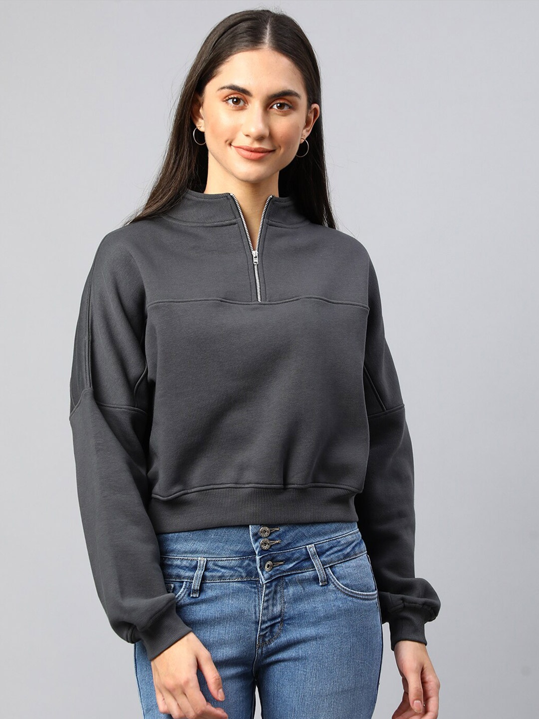 

Xpose Women Grey Solid Wool Sweatshirt