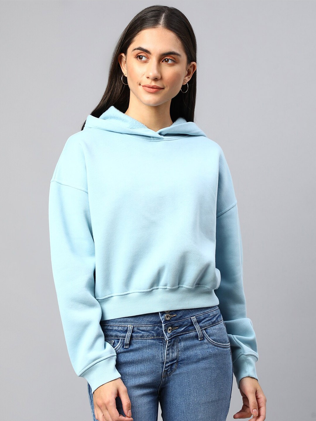 

Xpose Women Blue Solid Hooded Wool Sweatshirt