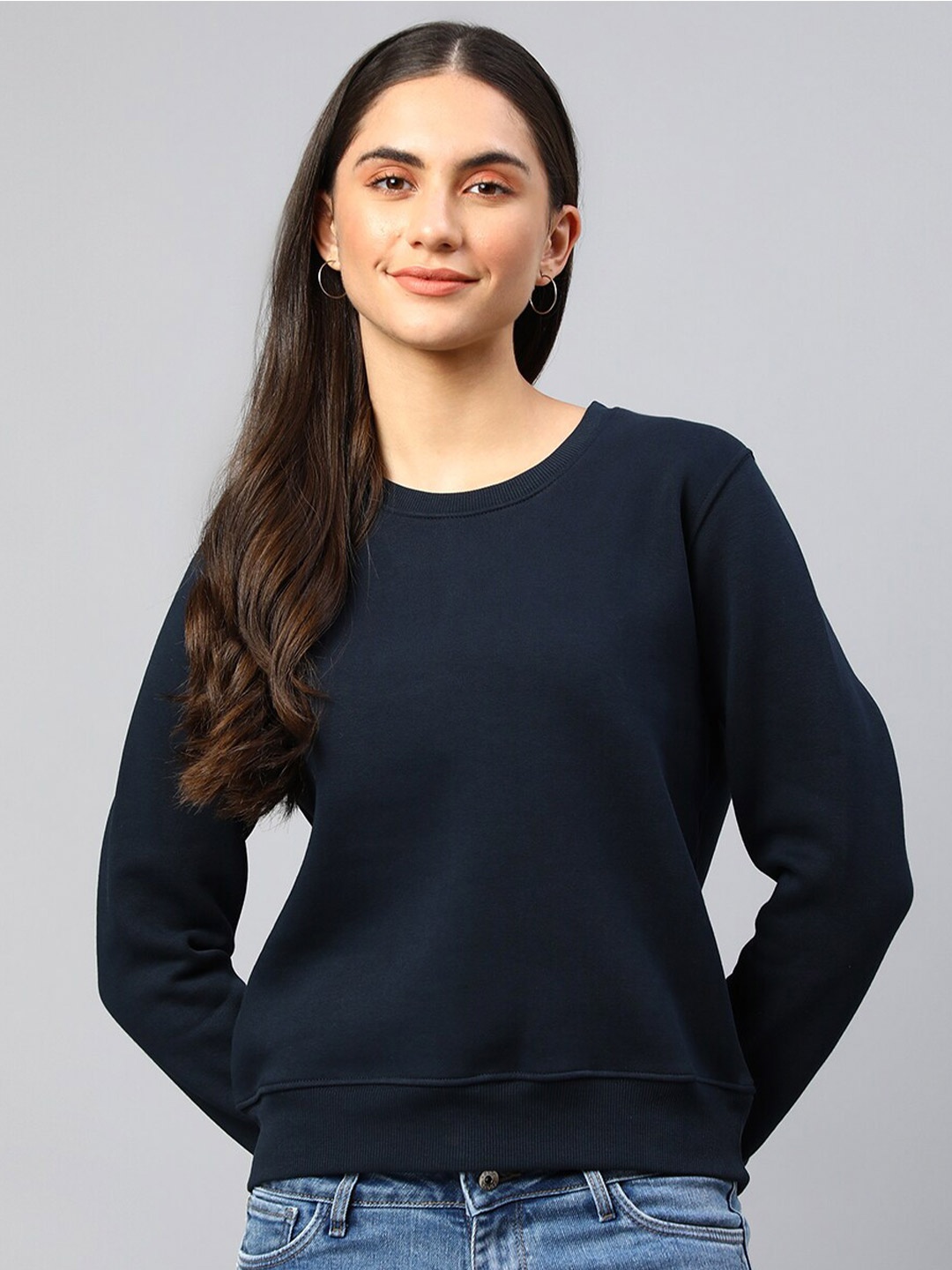 

Xpose Women Navy Blue Solid Wool Sweatshirt