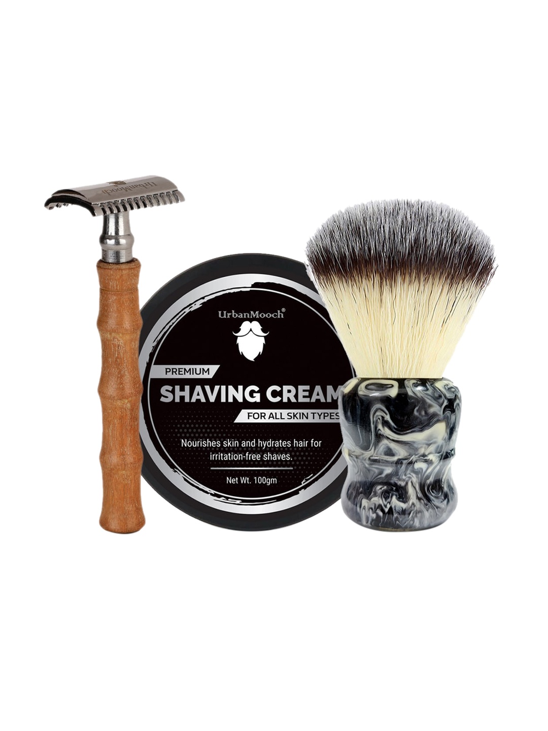 

UrbanMooch Men Set Of 3 Razor Shaving Cream 100g each & Shaving Brush, Grey