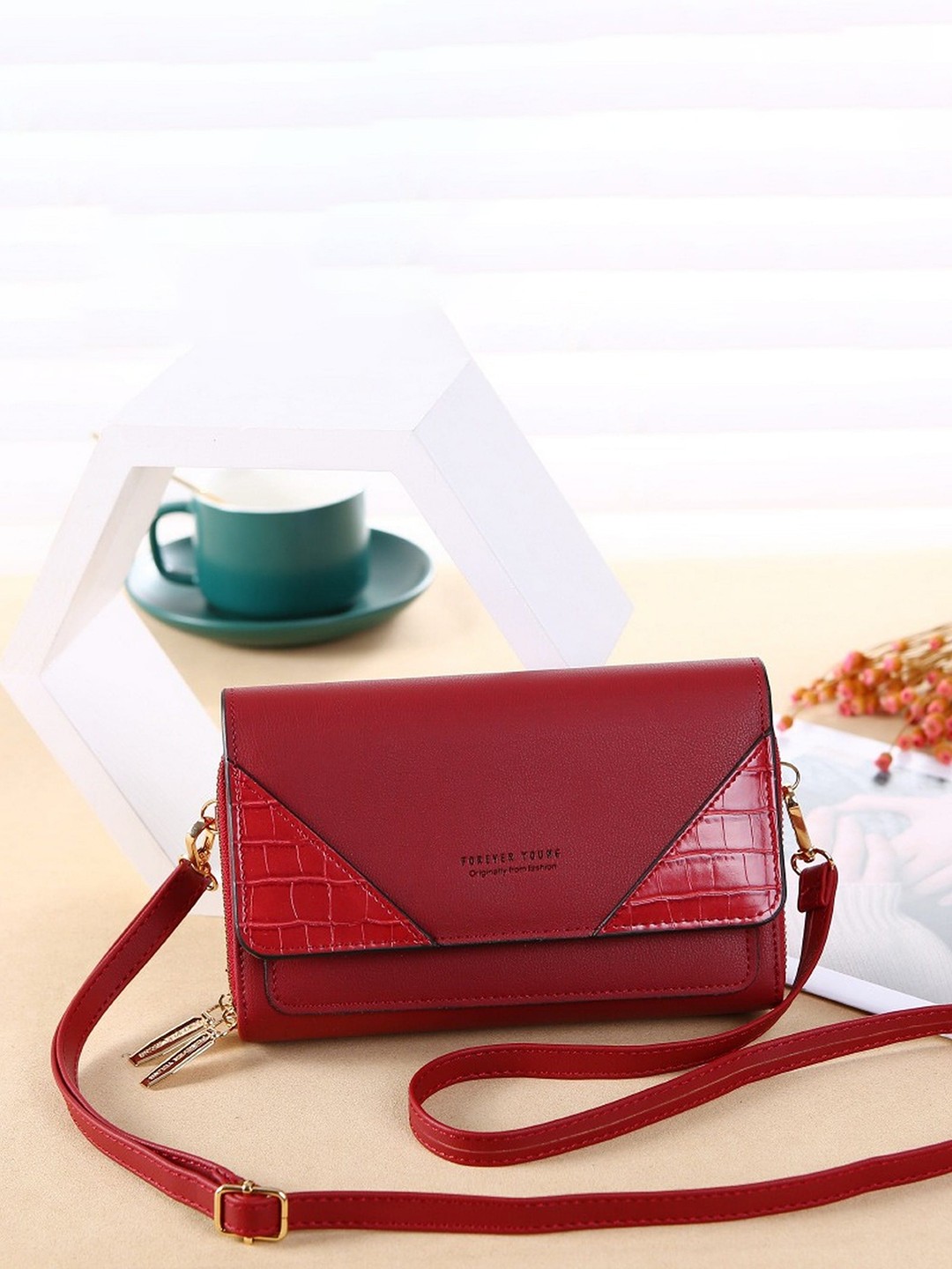 

Diva Dale Maroon PU Structured Sling Bag