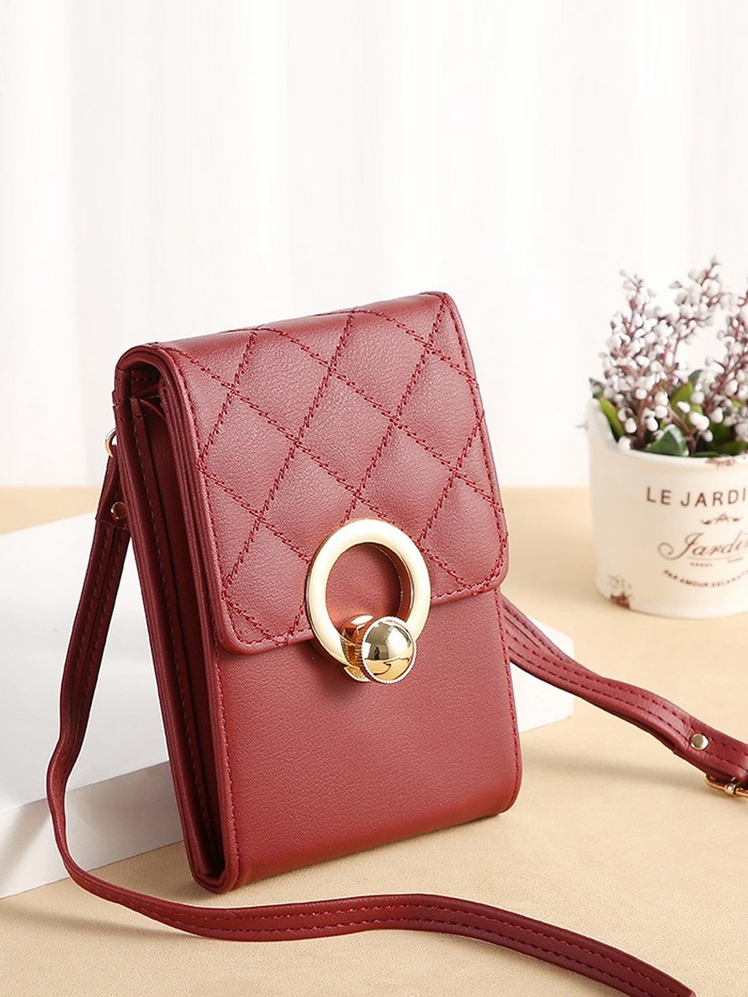 

Diva Dale Maroon PU Structured Sling Bag with Quilted