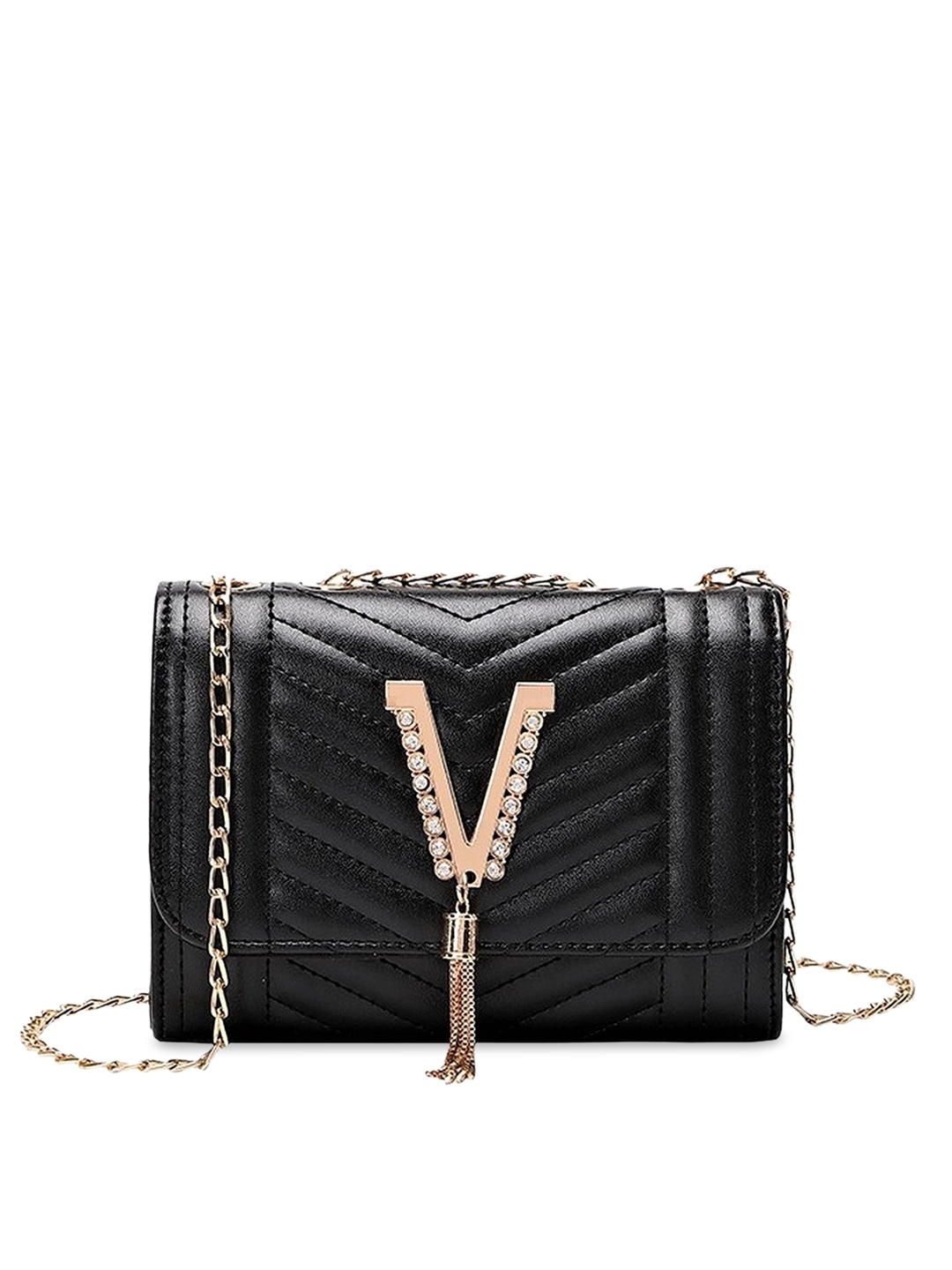 

Diva Dale Black Textured PU Structured Sling Bag with Quilted