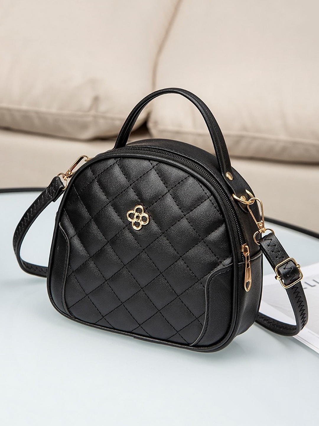 

Diva Dale Black PU Structured Handheld Bag with Quilted