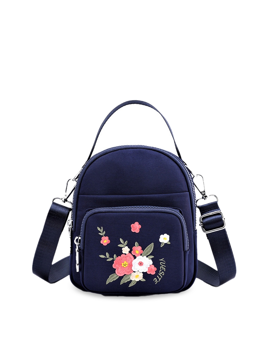 

Diva Dale Blue Floral Embellished Structured Handheld Bag with Applique