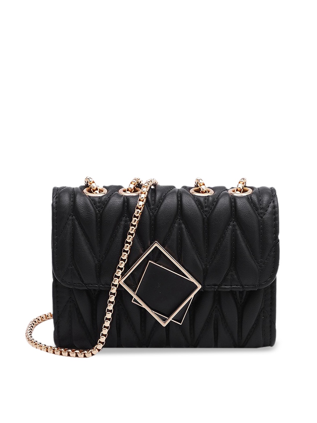 

Diva Dale Black Textured PU Structured Sling Bag with Quilted