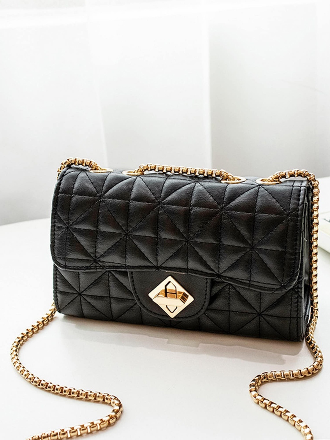 

Diva Dale Black PU Structured Satchel with Quilted
