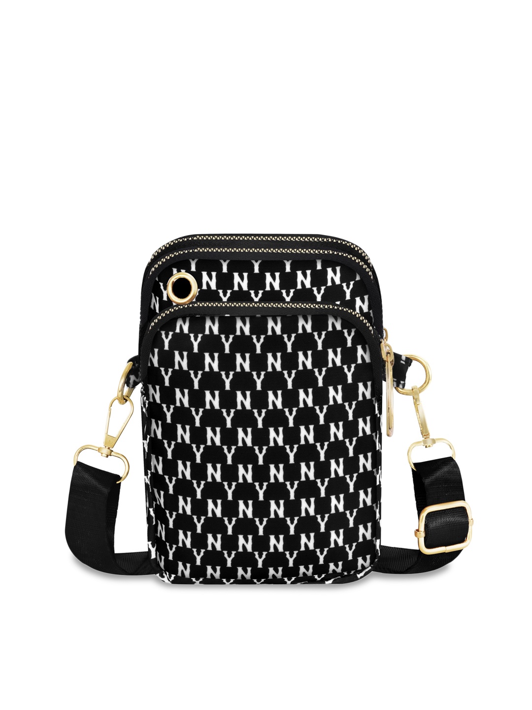 

Diva Dale Black Geometric Printed Structured Sling Bag with Cut Work