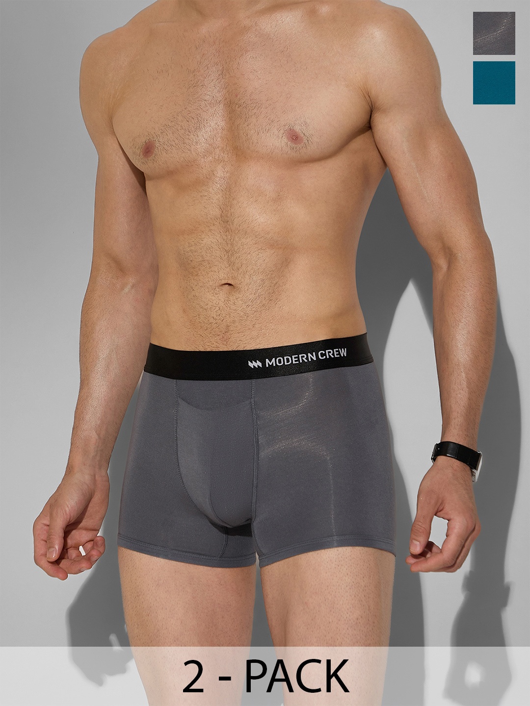 

MODERN CREW Men Pack of 2 Premium Micro Modal Short Trunks MC2-ST-002-CL-BL-TG-S, Blue