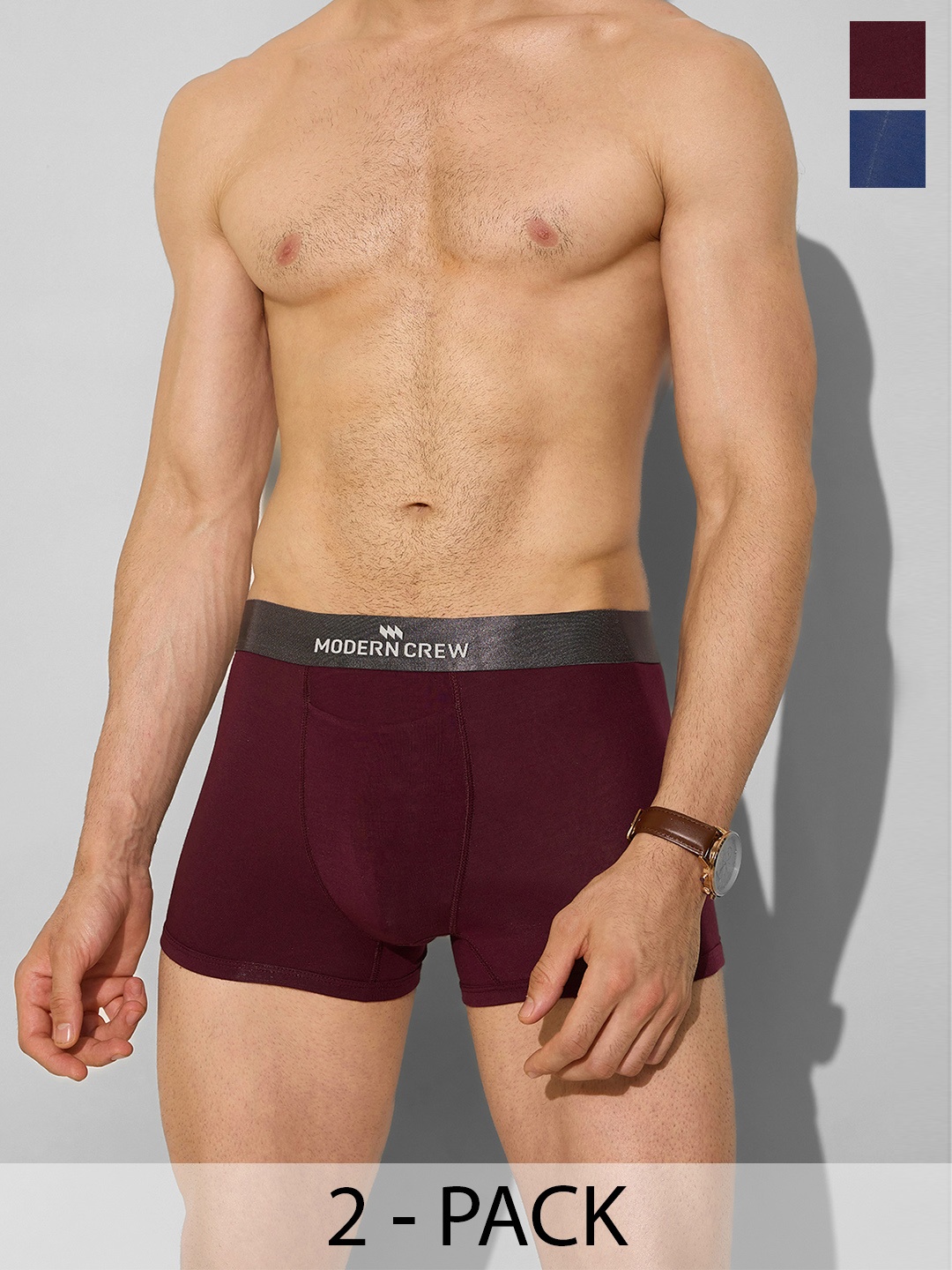 

MODERN CREW Men Pack of 2 Premium Micro Modal Short Trunks MC2-ST-002-CL-NP-WT-S, Navy blue