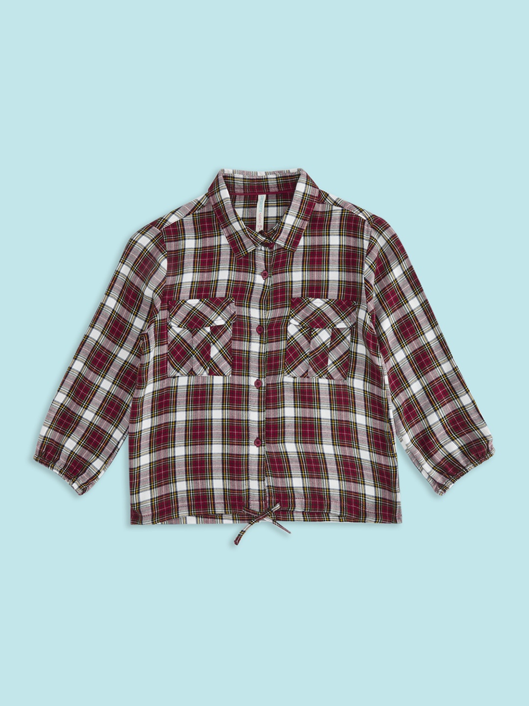 

Pantaloons Junior Girls Maroon & White Checked Shirt Style Top