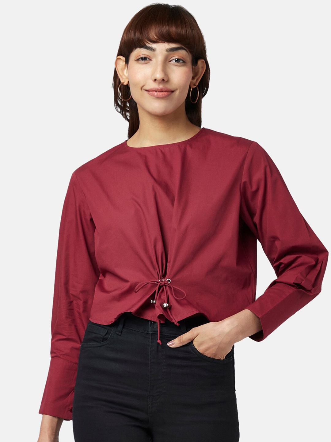 

SF JEANS by Pantaloons Women Red Pure Cotton Tie -Up Top