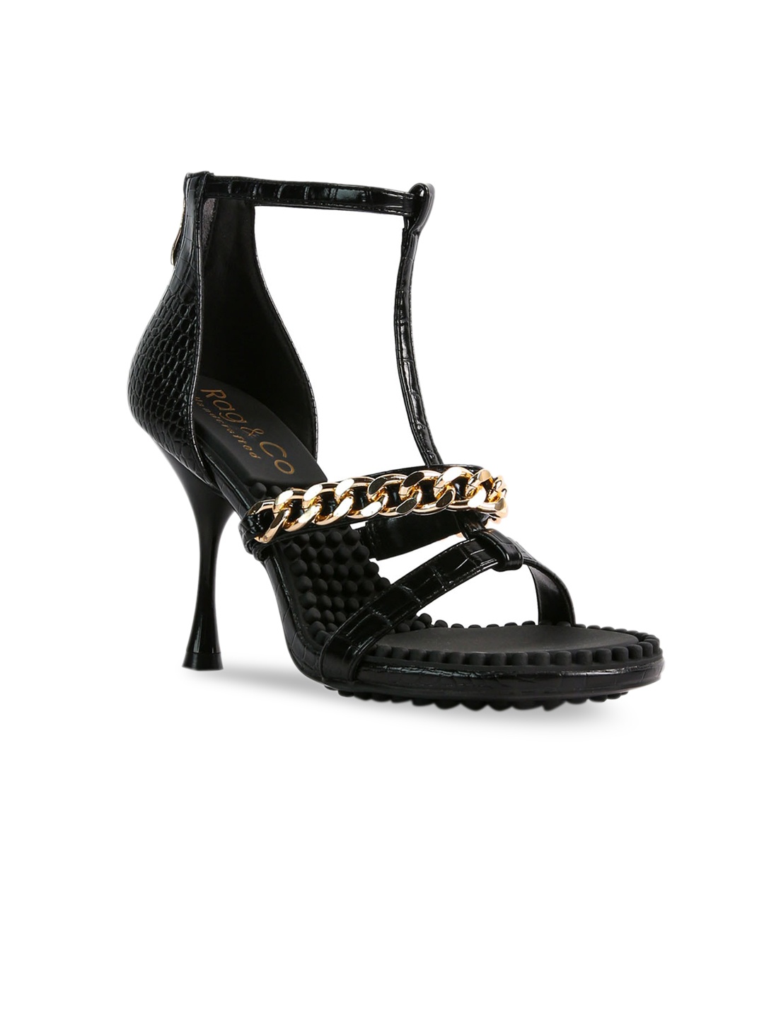 

RAG & CO Black Printed PU Party Stiletto Sandals