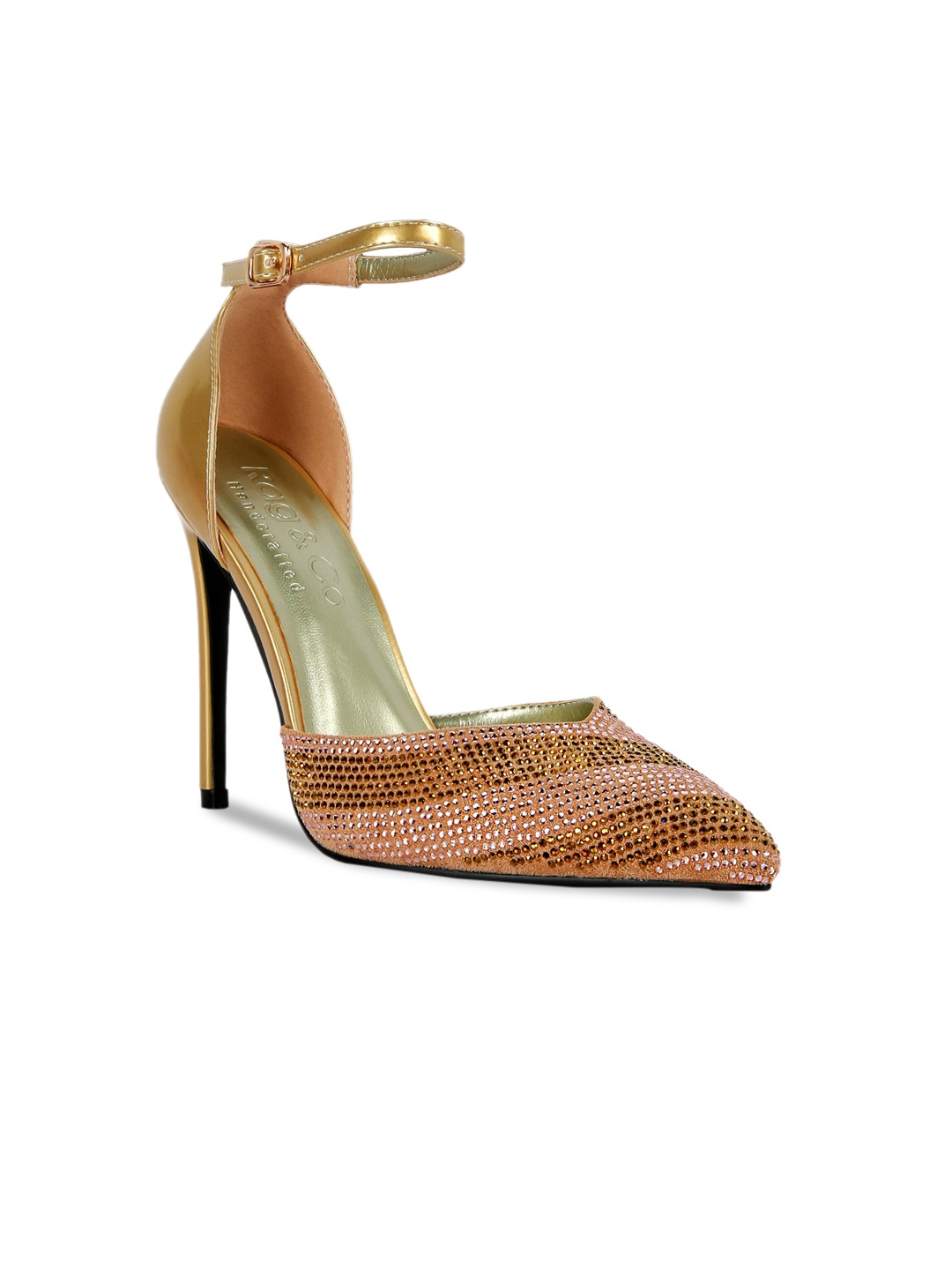 

RAG & CO Gold-Toned Embellished PU Party Stiletto Pumps