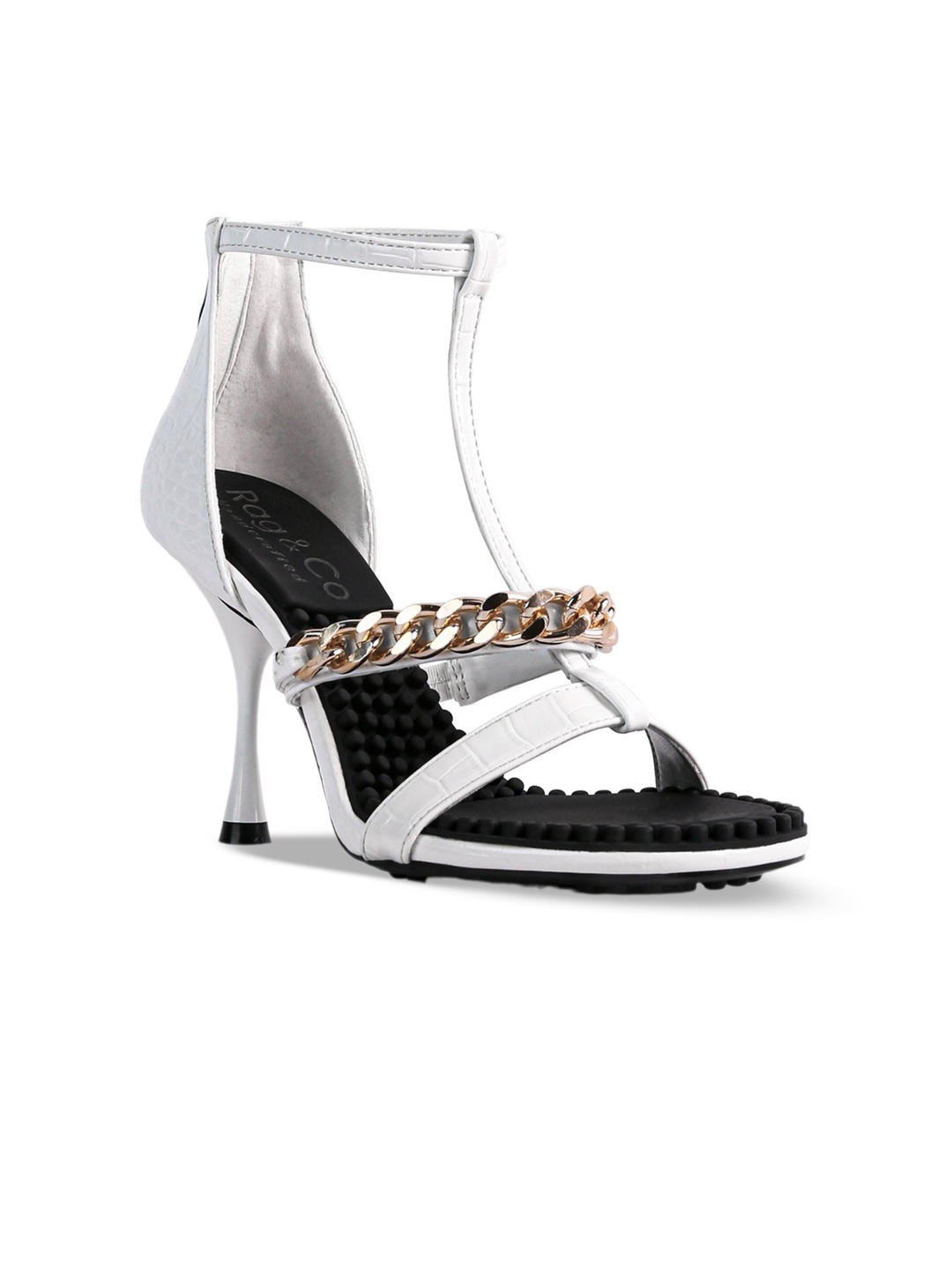 

RAG & CO White Printed PU Party Stiletto Sandals
