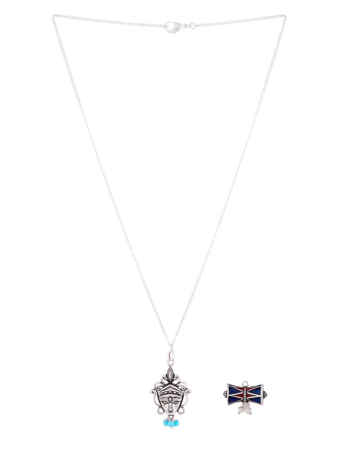 

Voylla Women Silver Oxidized Moksh Damru & Mohenjo-daro Designer Charms with Chain