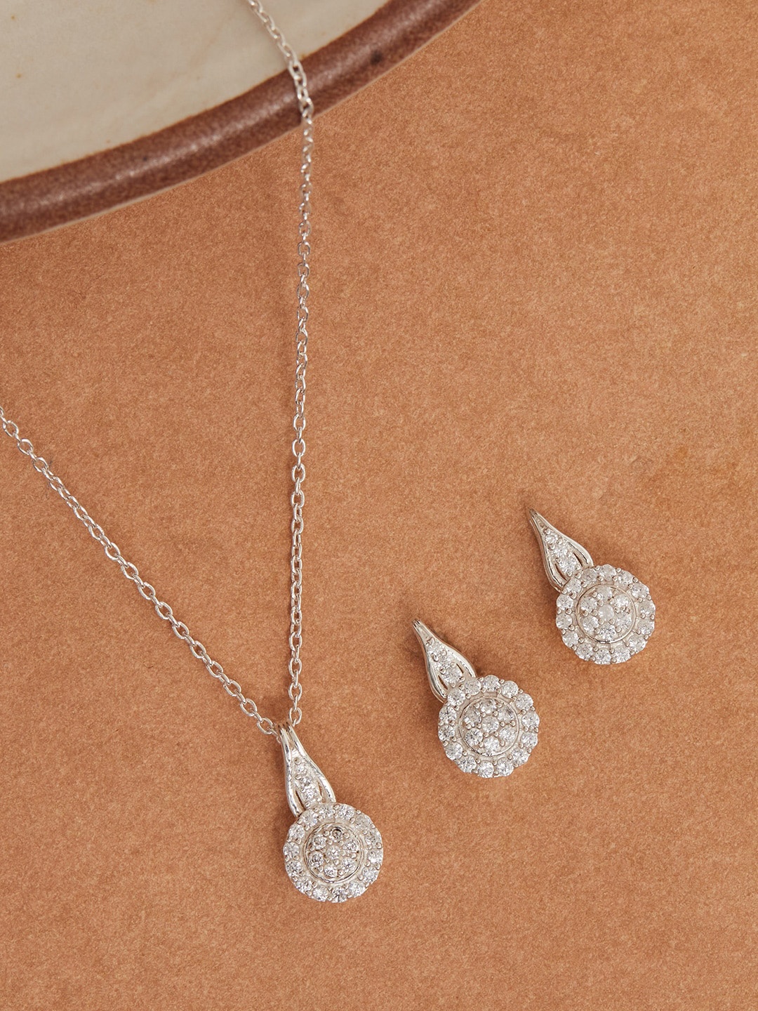 

Studio Voylla White 925 Sterling Silver CZ Studded Jewellery Set