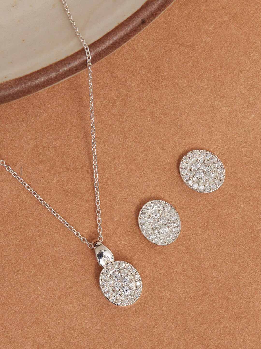 

Studio Voylla 925 White & Sterling Silver CZ-Studded Jewellery Set