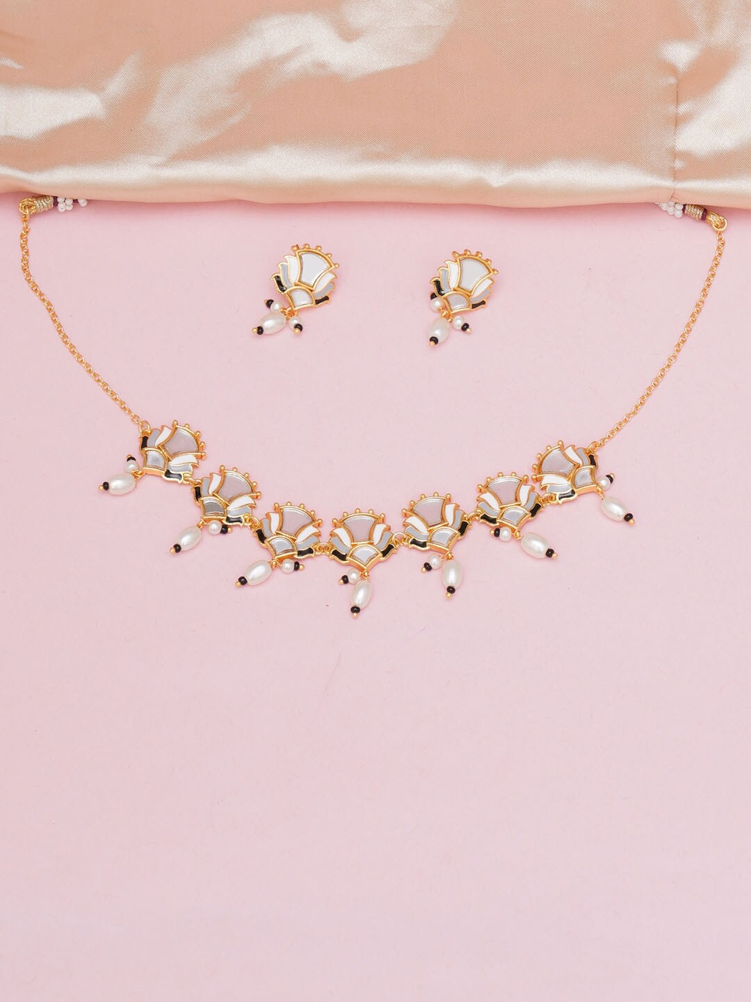 

Voylla White & Black Gold-Plated Faux Pearl Jewellery Set