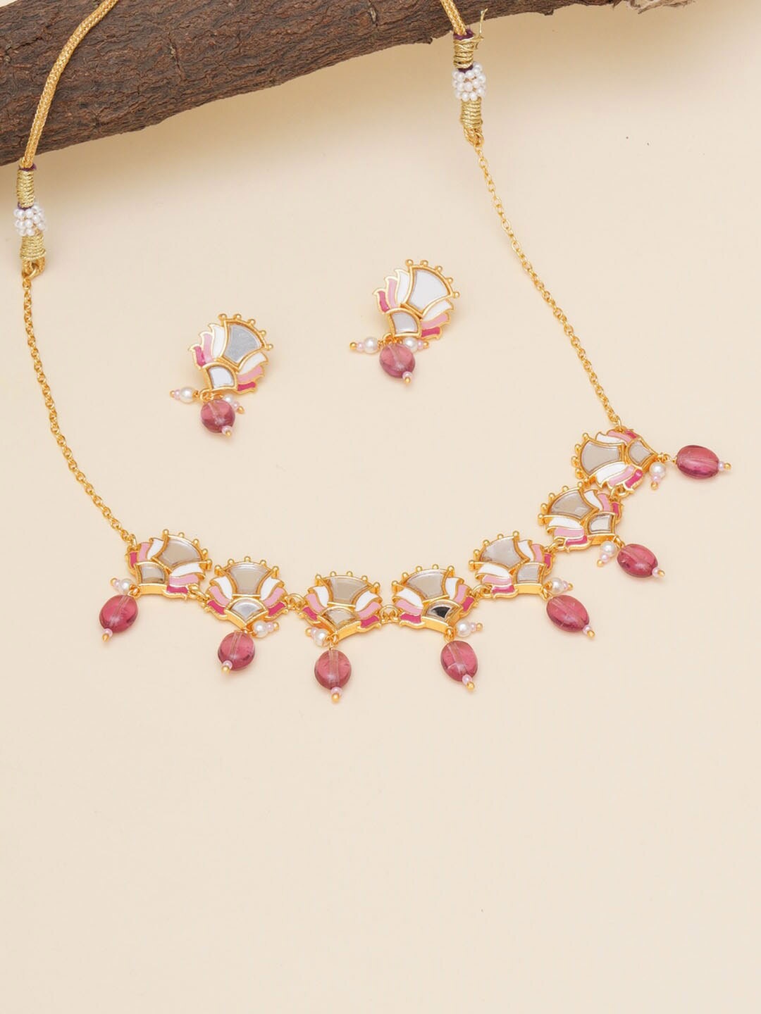 

Voylla White & Purple Gold-Plated Beaded Jewellery Set