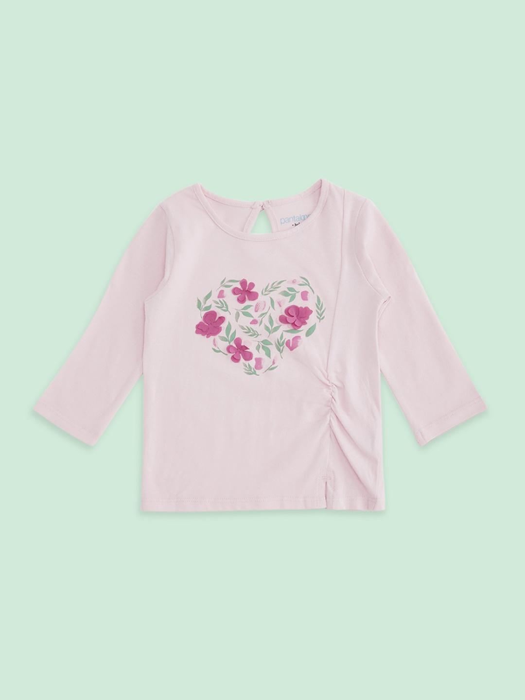 

Pantaloons Baby Girls Pink Floral Printed Applique T-shirt