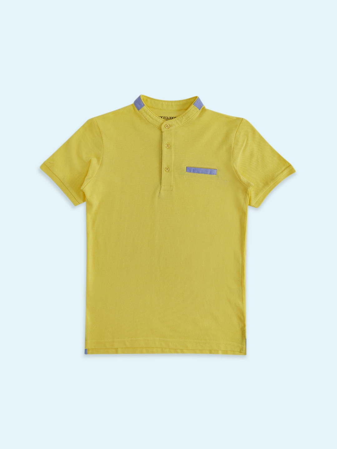 

Pantaloons Junior Boys Yellow Solid Henley Neck Cotton T-shirt