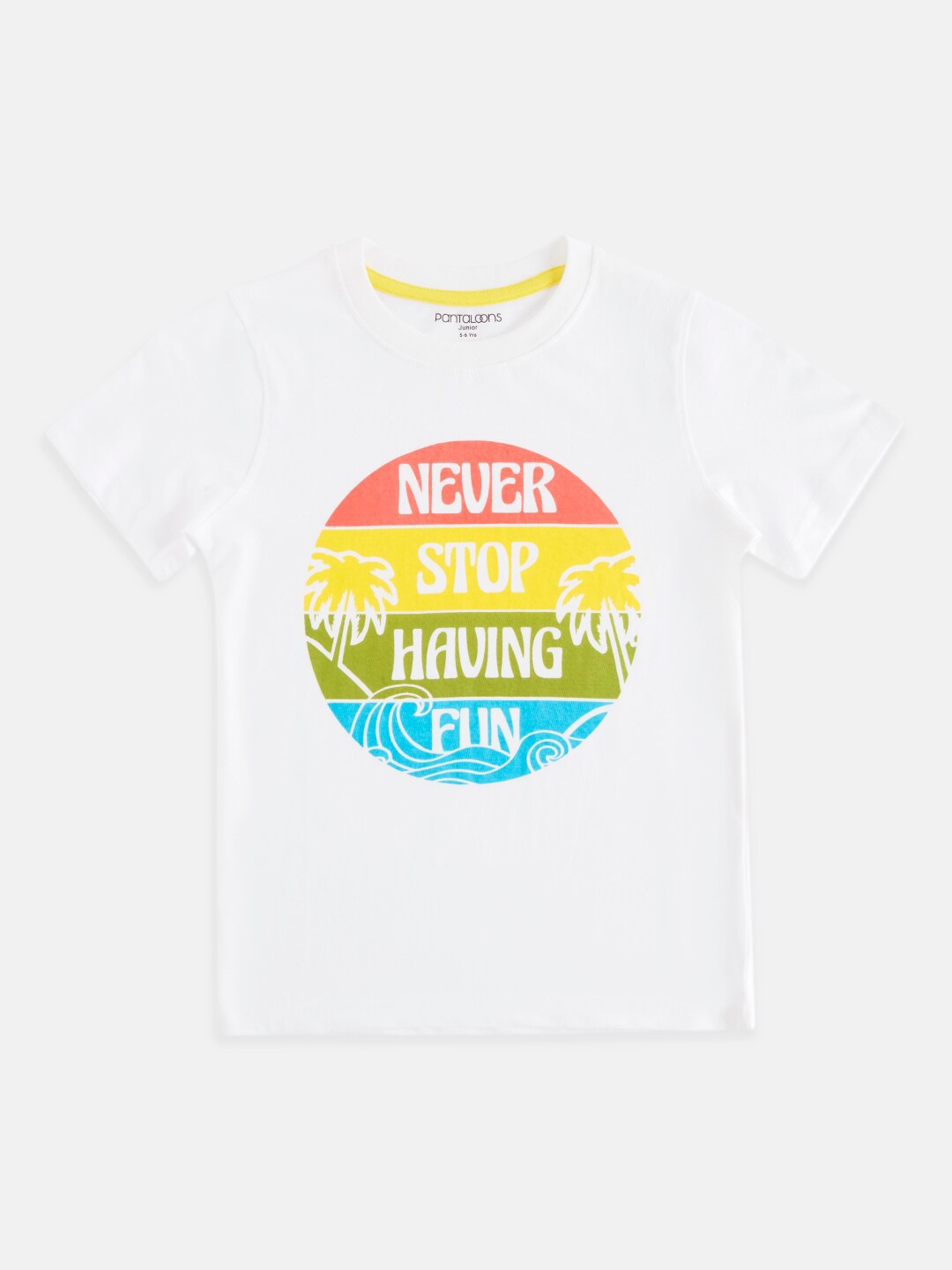 

Pantaloons Junior Boys White Typography Printed Cotton T-shirt