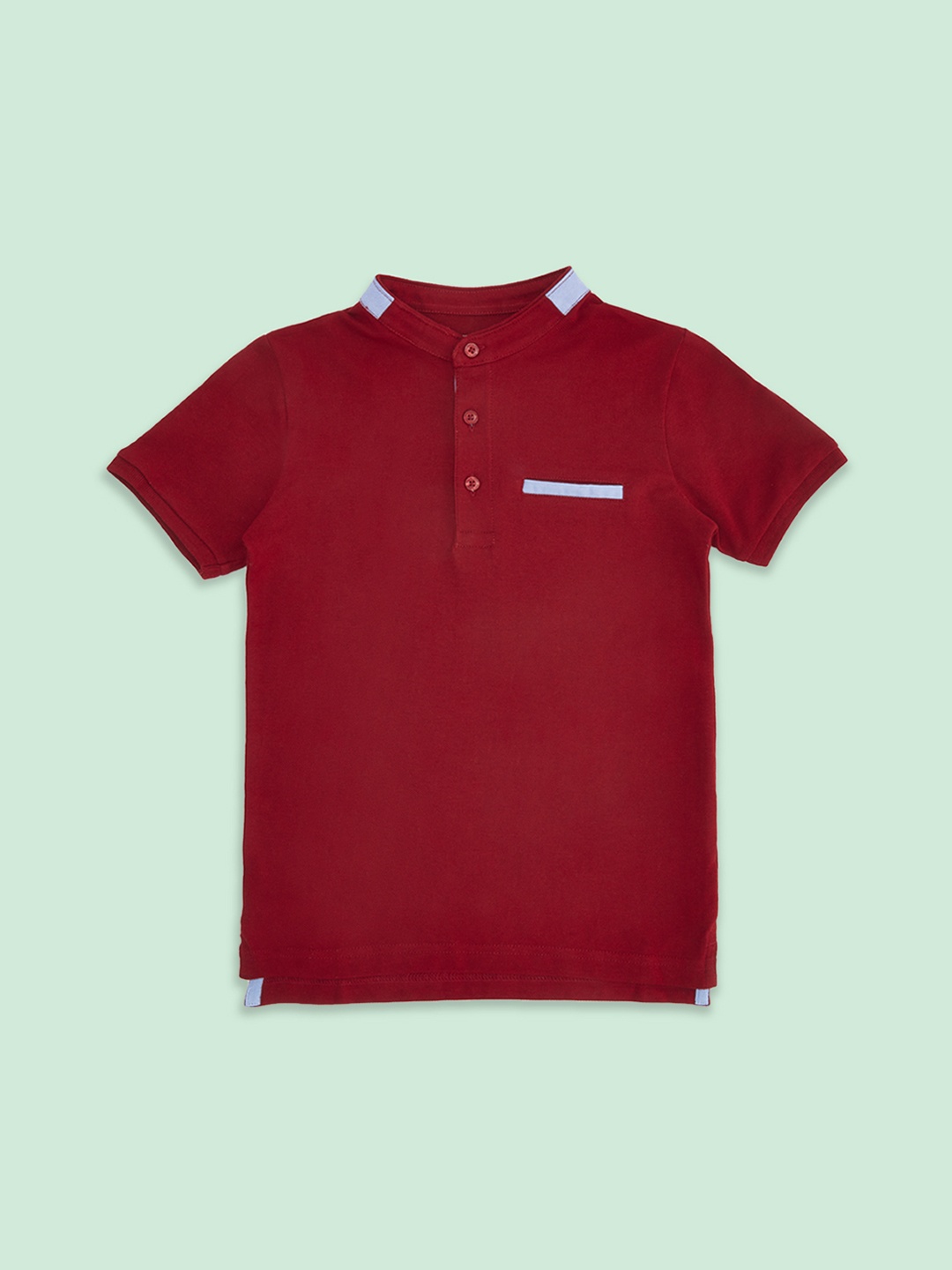 

Pantaloons Junior Boys Red Solid Henley Neck Cotton T-shirt