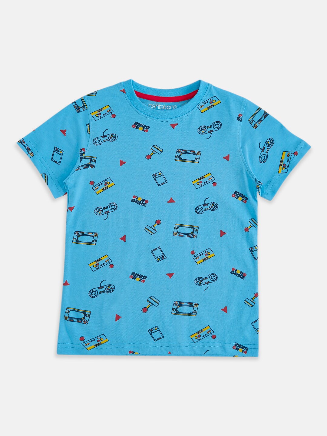 

Pantaloons Junior Boys Turquoise Blue Printed Cotton T-shirt