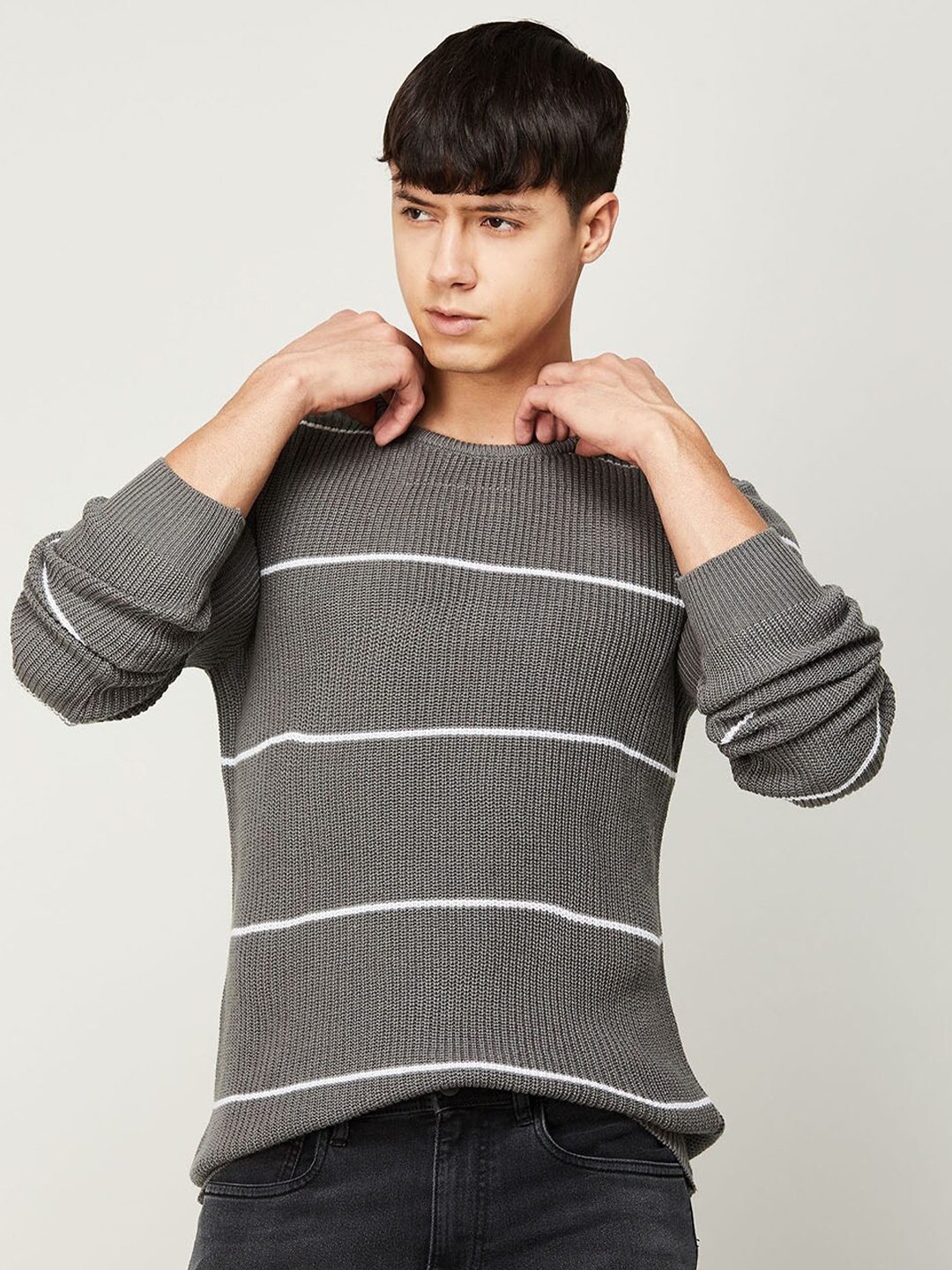

Fame Forever by Lifestyle Striped Acrylic Sweatshirt, Grey