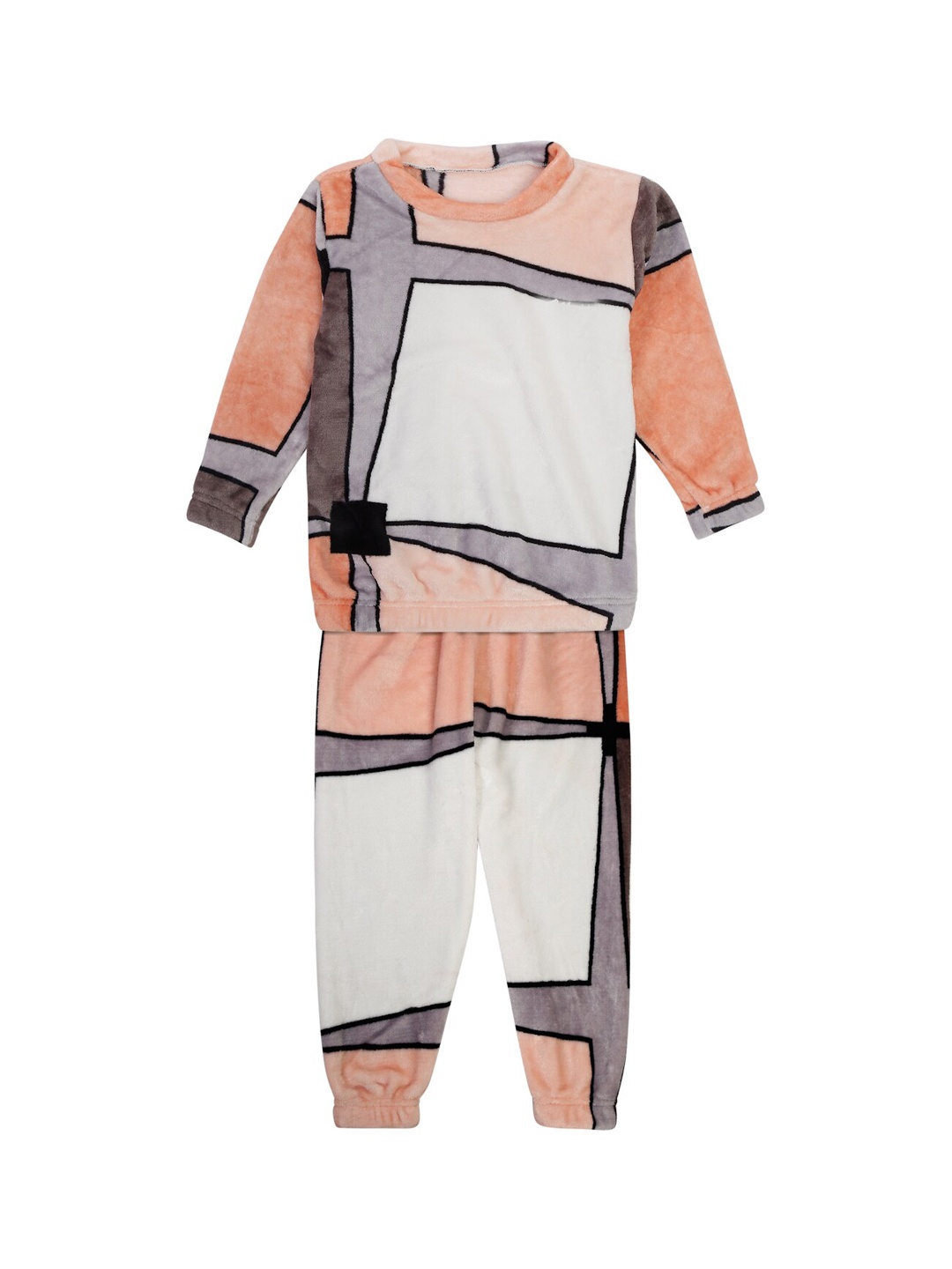 

KLOTTHE Unisex Kids White & Pink Printed Night Suit