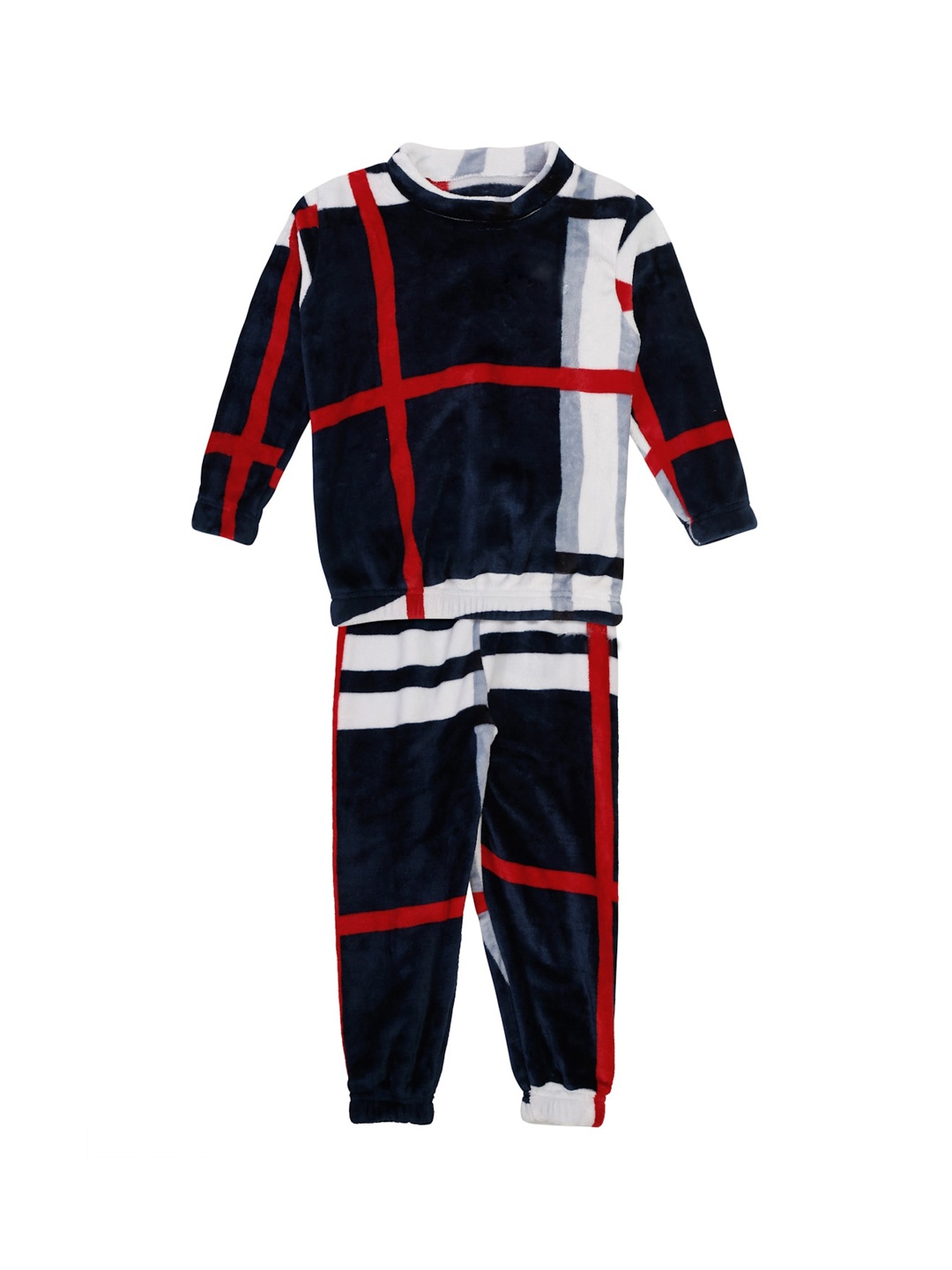 

KLOTTHE Unisex Kids Navy Blue & White Checked Night Suit