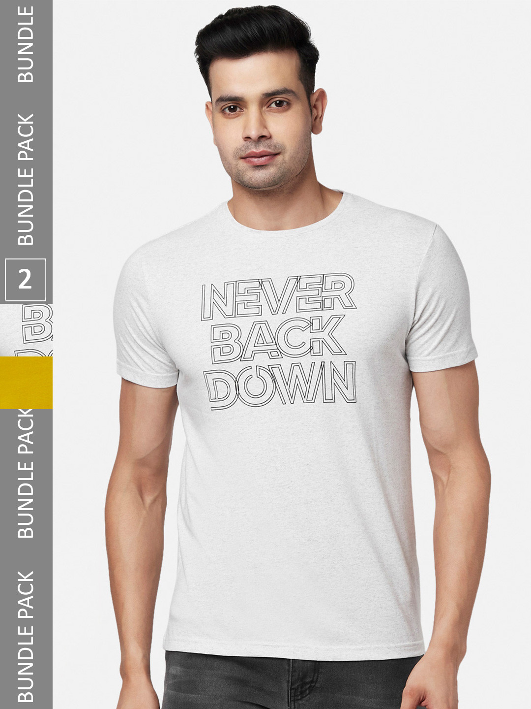 

People Men Off White & Mustard Yellow Pack Of 2 Printed Pure Cotton T-shirt