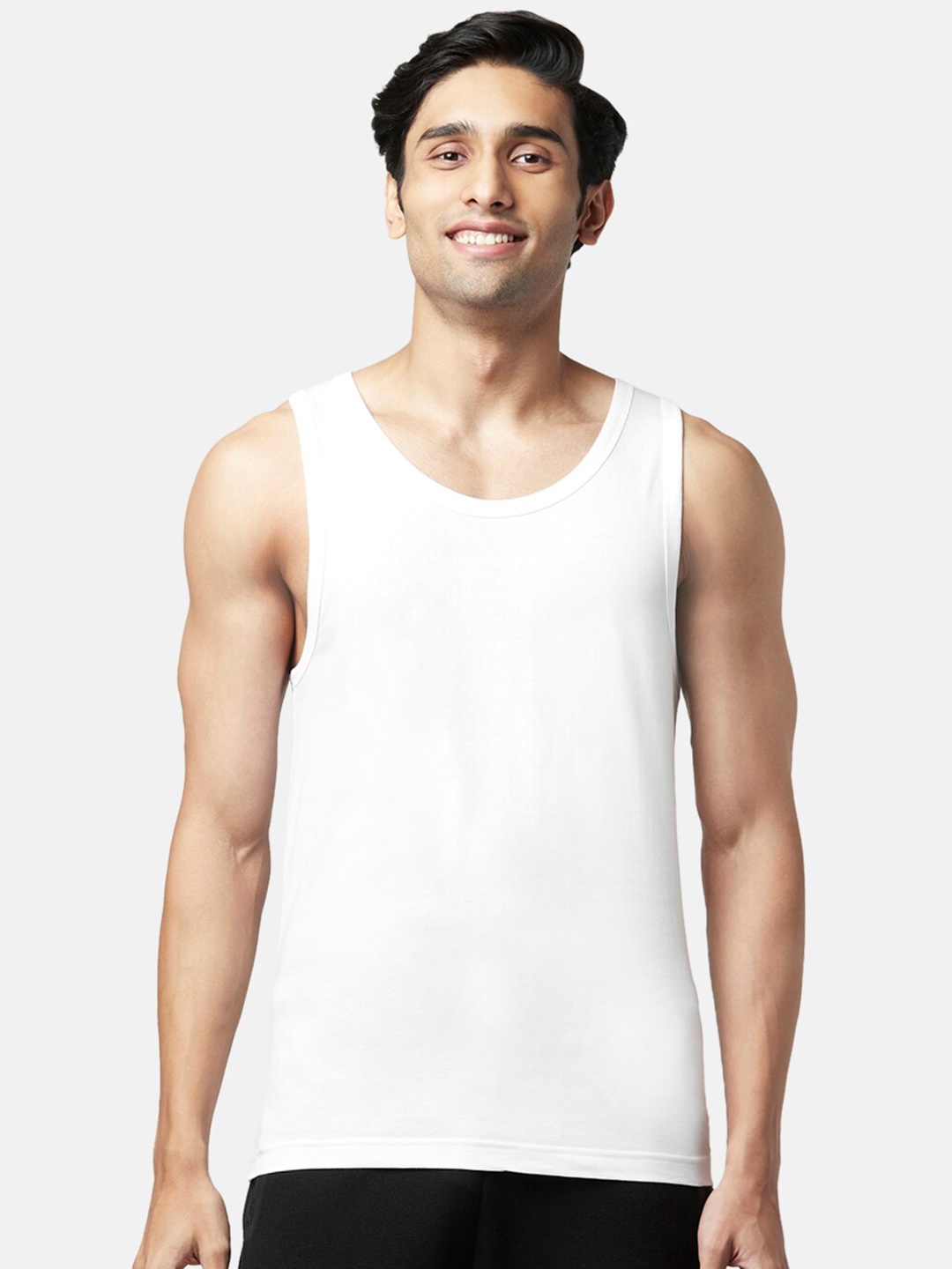 

People Men Sleeveless Round Neck Pure Cotton T-shirt, White