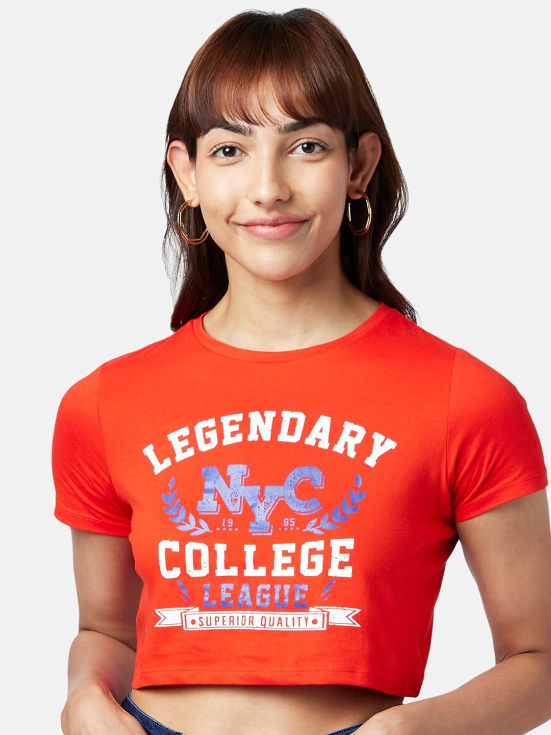 

People Women Red Typography Printed Cotton T-shirt