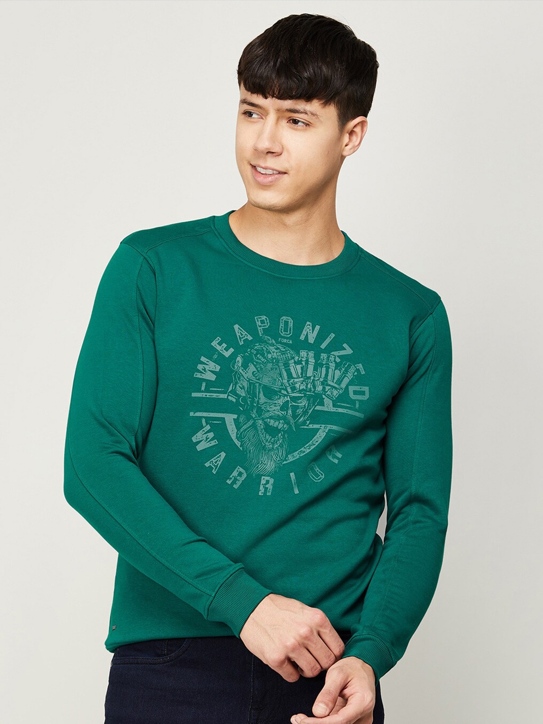 

Forca Men Teal Printed Cotton Sweatshirt
