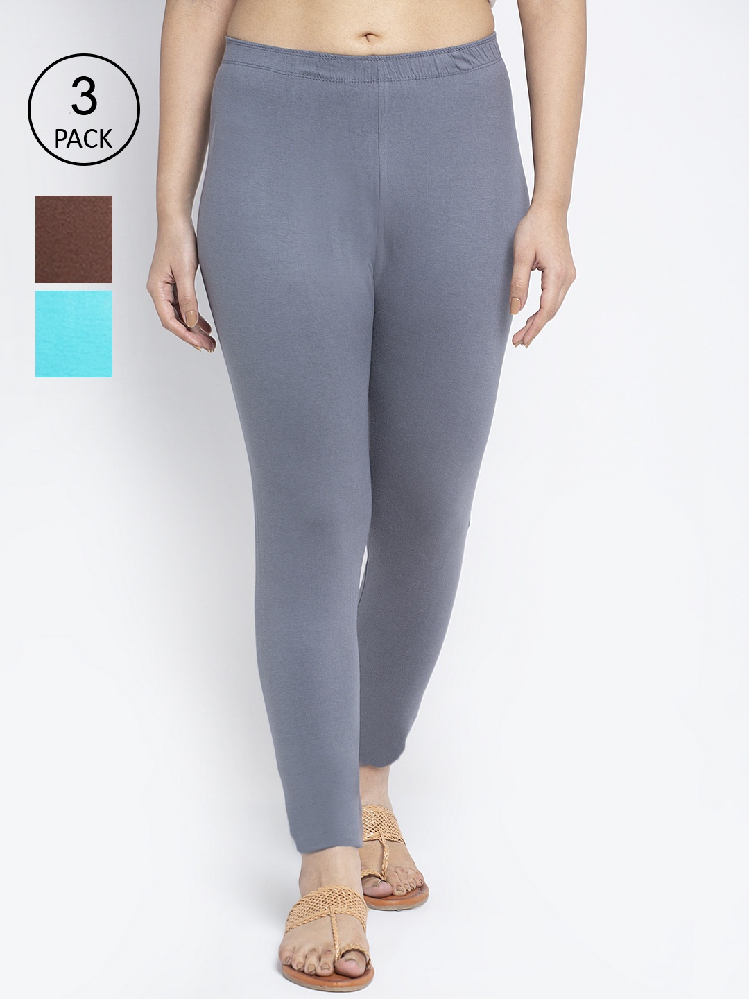 

GRACIT Women Cotton Ankle Length Leggings Pack Of 3, Grey